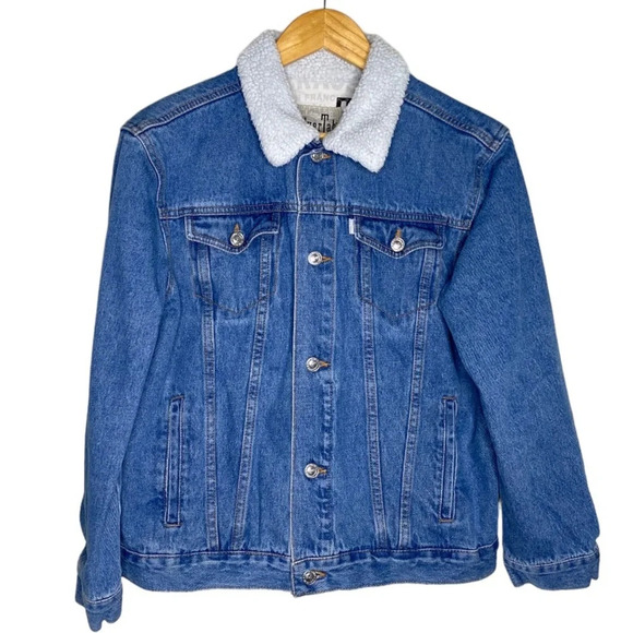 Levi's Silvertab Medium Wash Sherpa Denim Jean Trucker Jacket Big Boys Large - Picture 2 of 10
